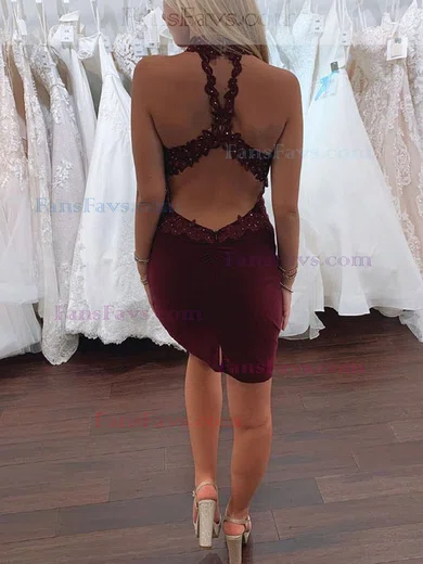 Sheath/Column High Neck Jersey Short/Mini Homecoming Dresses With Appliques Lace #Favs020111597