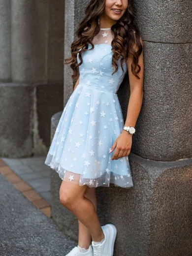 A-line Scoop Neck Tulle Knee-length Homecoming Dresses #Favs020111598