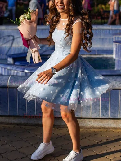 A-line Scoop Neck Tulle Knee-length Homecoming Dresses #Favs020111598