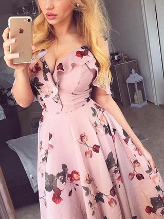 A-line Off-the-shoulder Silk-like Satin Knee-length Homecoming Dresses #Favs020111610