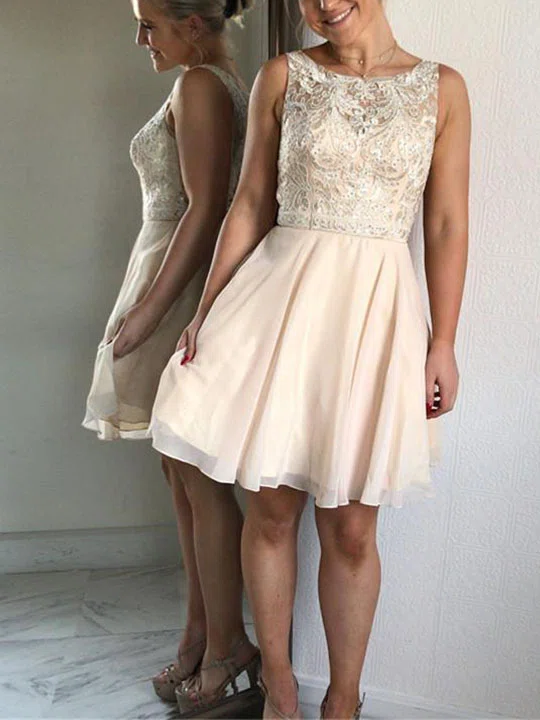 A-line Scoop Neck Chiffon Short/Mini Homecoming Dresses With Beading #Favs020111611