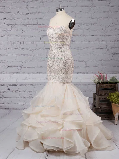 Trumpet/Mermaid Sweetheart Organza Sweep Train Beading Prom Dresses #Favs020104547