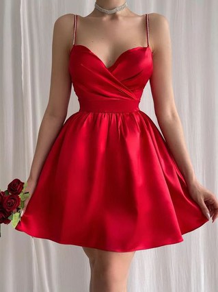 A-line V-neck Satin Knee-length Homecoming Dresses With Beading #Favs020111623 A-line V-neck Satin Knee-length Homecoming Dresses With Beading #Favs020111623