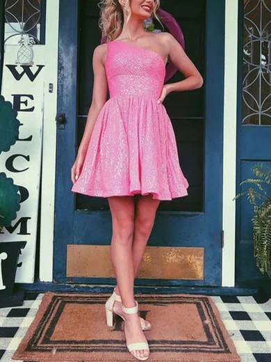A-line One Shoulder Sequined Short/Mini Homecoming Dresses #Favs020111624