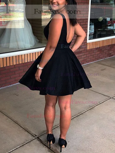 A-line V-neck Satin Knee-length Homecoming Dresses With Pockets #Favs020111635