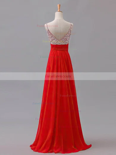 A-line Sweetheart Chiffon Floor-length Beading Prom Dresses #Favs02013433