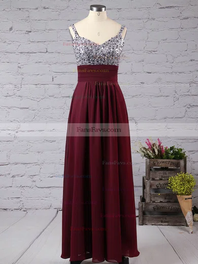 A-line Sweetheart Chiffon Floor-length Beading Prom Dresses #Favs02013433