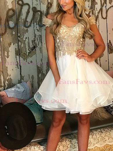 A-line Off-the-shoulder Organza Short/Mini Homecoming Dresses With Appliques Lace #Favs020111640