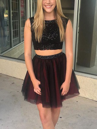 A-line Scoop Neck Tulle Short/Mini Homecoming Dresses With Beading #Favs020111647