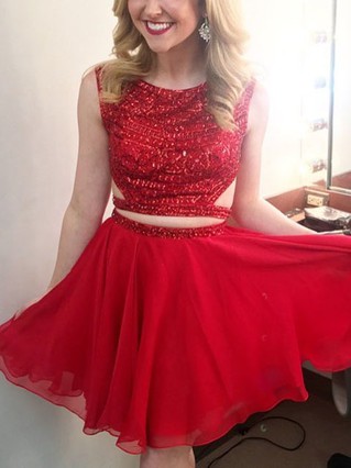 A-line Scoop Neck Tulle Short/Mini Homecoming Dresses With Beading #Favs020111648