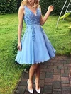 A-line V-neck Chiffon Knee-length Homecoming Dresses With Appliques Lace #Favs020111649
