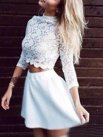 A-line High Neck Lace Silk-like Satin Short/Mini Homecoming Dresses With Appliques Lace #Favs020111651