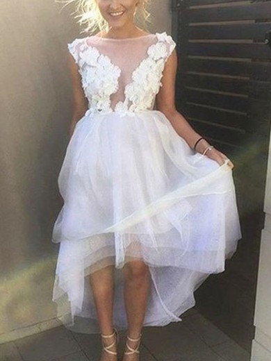 A-line Scoop Neck Tulle Asymmetrical Homecoming Dresses With Flower(s) #Favs020111659