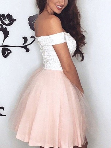 A-line Off-the-shoulder Tulle Short/Mini Homecoming Dresses With Lace #Favs020111660