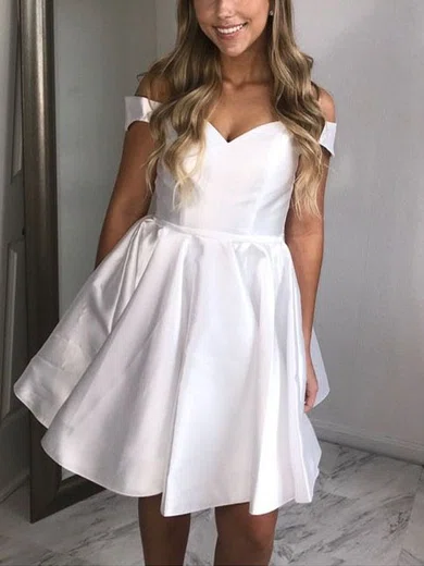 A-line Off-the-shoulder Satin Short/Mini Homecoming Dresses With Pockets #Favs020111661