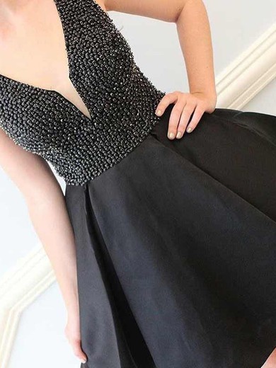 A-line V-neck Silk-like Satin Short/Mini Homecoming Dresses With Beading #Favs020111666