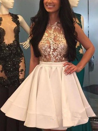 A-line Scoop Neck Satin Short/Mini Homecoming Dresses With Lace #Favs020111668