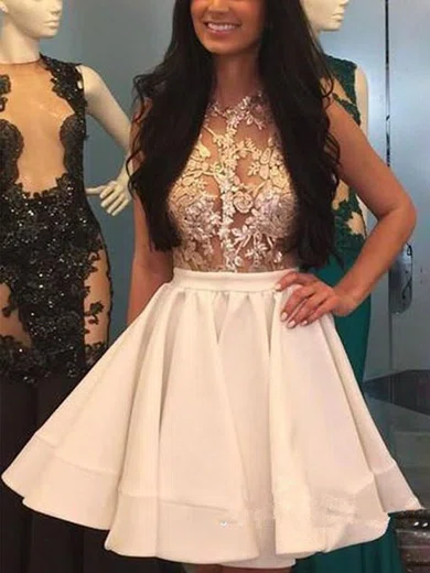 A-line Scoop Neck Satin Short/Mini Homecoming Dresses With Lace #Favs020111668