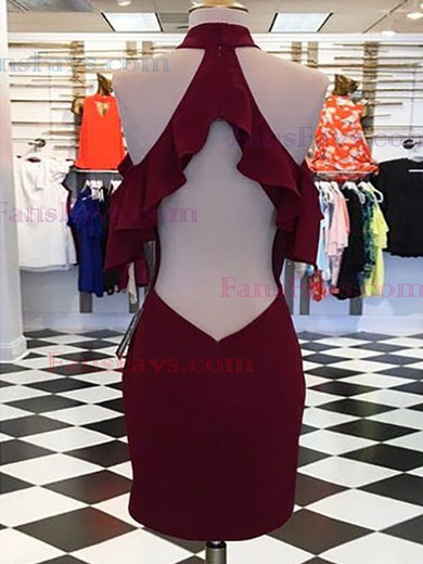 Sheath/Column High Neck Jersey Short/Mini Homecoming Dresses With Cascading Ruffles #Favs020111671