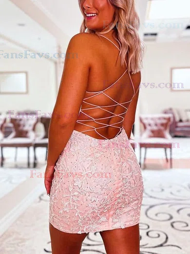 Sheath/Column Scoop Neck Tulle Short/Mini Homecoming Dresses With Appliques Lace #Favs020111675