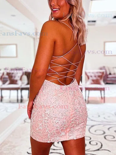 Sheath/Column Scoop Neck Tulle Short/Mini Homecoming Dresses With Appliques Lace #Favs020111678