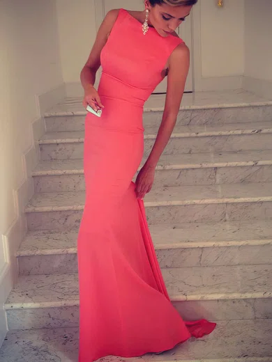 Trumpet/Mermaid Scoop Neck Silk-like Satin Sweep Train Prom Dresses #Favs02016324