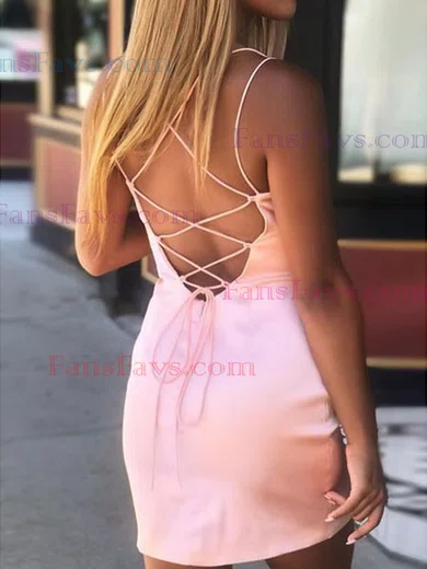 Sheath/Column V-neck Satin Short/Mini Homecoming Dresses #Favs020111680