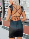 Sheath/Column V-neck Satin Short/Mini Homecoming Dresses With Lace #Favs020111681