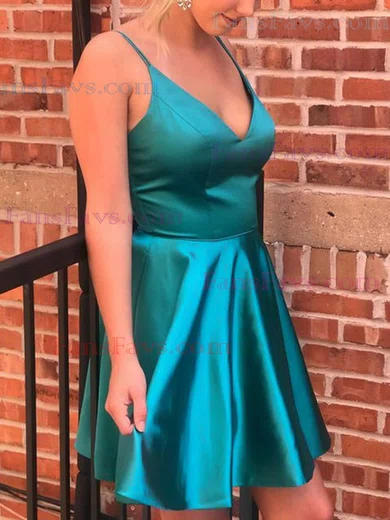 A-line V-neck Silk-like Satin Short/Mini Homecoming Dresses #Favs020111682