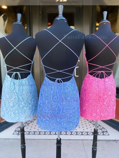 Sheath/Column Scoop Neck Tulle Short/Mini Homecoming Dresses With Lace #Favs020111685