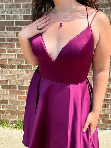 A-line V-neck Silk-like Satin Short/Mini Homecoming Dresses #Favs020111686