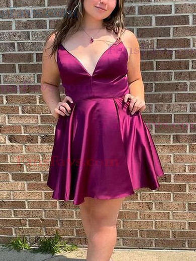 A-line V-neck Silk-like Satin Short/Mini Homecoming Dresses #Favs020111686