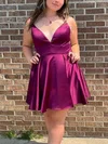A-line V-neck Silk-like Satin Short/Mini Homecoming Dresses #Favs020111686