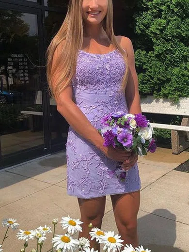 Sheath/Column Scoop Neck Tulle Short/Mini Homecoming Dresses With Lace #Favs020111687