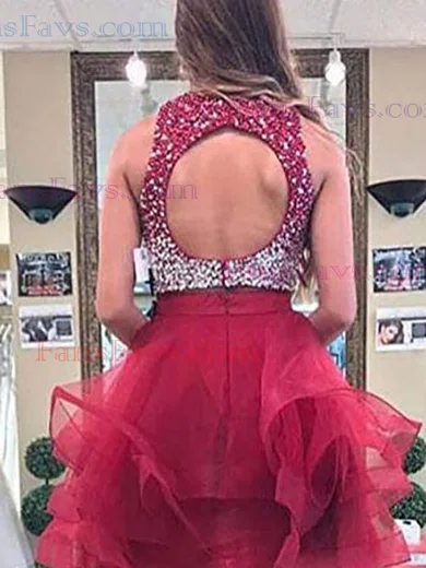 A-line Scoop Neck Tulle Short/Mini Homecoming Dresses With Tiered #Favs020111693