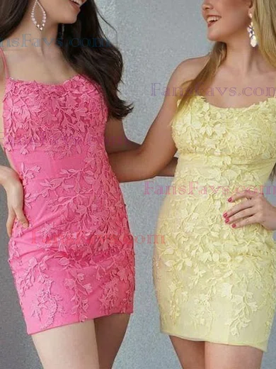 Sheath/Column Scoop Neck Tulle Short/Mini Homecoming Dresses With Lace #Favs020111694