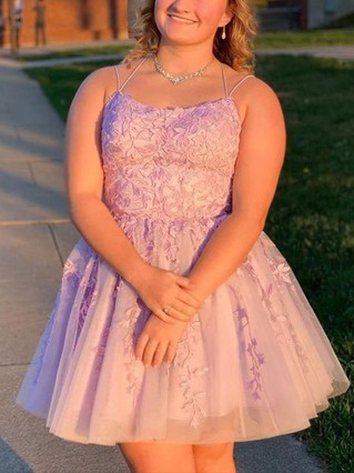 A-line Scoop Neck Tulle Short/Mini Homecoming Dresses With Lace #Favs020111697