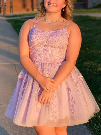 A-line Scoop Neck Tulle Short/Mini Homecoming Dresses With Lace #Favs020111697