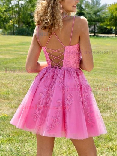 A-line Scoop Neck Tulle Short/Mini Homecoming Dresses With Lace #Favs020111697