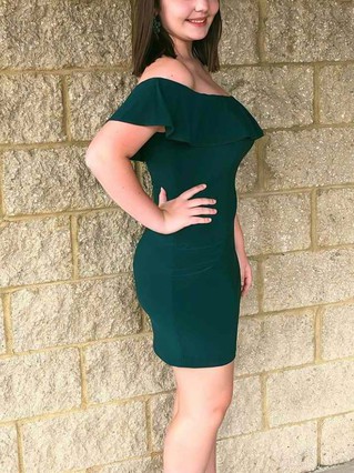 Sheath/Column Off-the-shoulder Jersey Short/Mini Homecoming Dresses With Cascading Ruffles #Favs020111699 Sheath/Column Off-the-shoulder Jersey Short/Mini Homecoming Dresses With Cascading Ruffles #Favs020111699