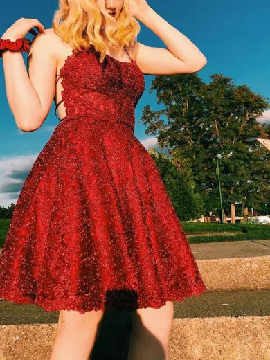 A-line Scoop Neck Lace Knee-length Homecoming Dresses With Beading #Favs020111701