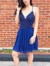 A-line V-neck Chiffon Short/Mini Homecoming Dresses With Appliques Lace #Favs020111709