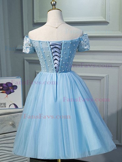 A-line Off-the-shoulder Tulle Knee-length Homecoming Dresses With Lace #Favs020111723