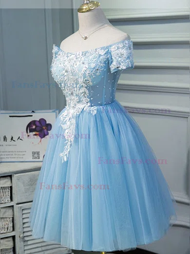A-line Off-the-shoulder Tulle Knee-length Homecoming Dresses With Lace #Favs020111723