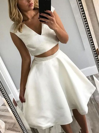 A-line V-neck Satin Knee-length Homecoming Dresses #Favs020111731 A-line V-neck Satin Knee-length Homecoming Dresses #Favs020111731