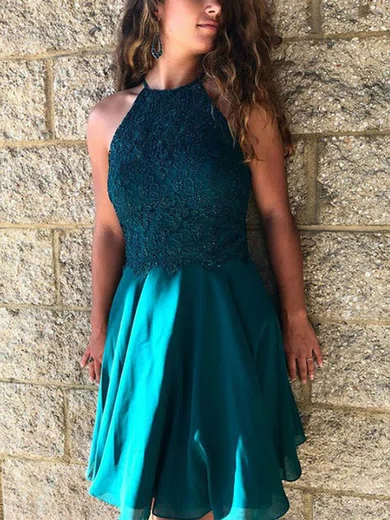 A-line Scoop Neck Chiffon Knee-length Homecoming Dresses With Appliques Lace #Favs020111732