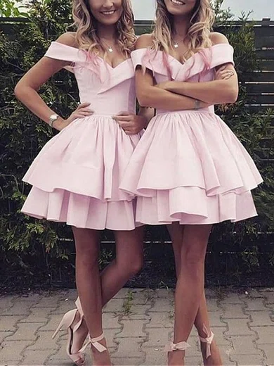 A-line Off-the-shoulder Stretch Crepe Short/Mini Homecoming Dresses With Tiered #Favs020111735