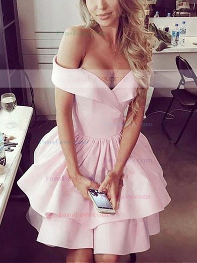 A-line Off-the-shoulder Stretch Crepe Short/Mini Homecoming Dresses With Tiered #Favs020111735