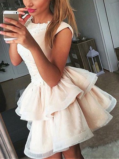 A-line Scoop Neck Lace Tulle Short/Mini Homecoming Dresses With Appliques Lace #Favs020111736