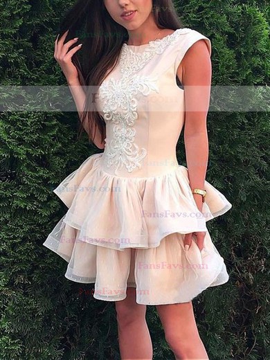 A-line Scoop Neck Lace Tulle Short/Mini Homecoming Dresses With Appliques Lace #Favs020111736